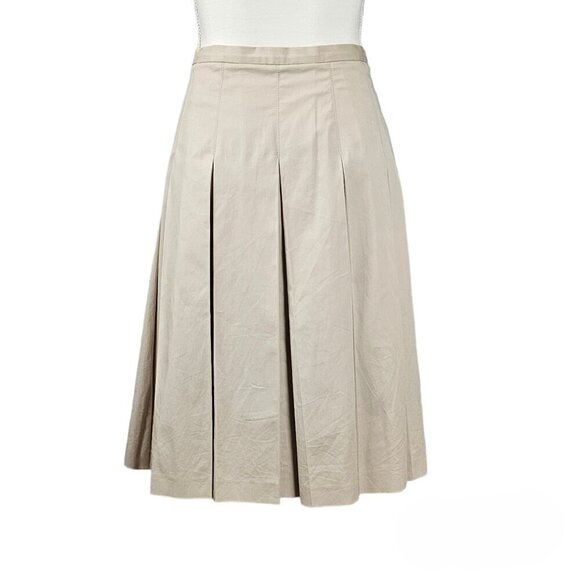 Burberry Wide Pleated High Waist Cotton Tan Knee Length Skirt - Picture 5 of 16